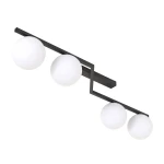 Lampa sufitowa Naton 4xE14 w kolorze czarnym, z czterema okrągłymi kloszami z opalowego szkła. Ułożona w poziomie, montowana do sufitu, z nowoczesnym designem. Klosze emitują rozproszone światło, idealna do różnych wnętrz.