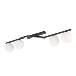 Lampa sufitowa Naton 4xE14 w kolorze czarnym, z czterema białymi opalowymi kloszami. Ułożona poziomo na stylowej, metalowej oprawie. Klasyczny design z prostymi liniami, idealna do nowoczesnych wnętrz.
