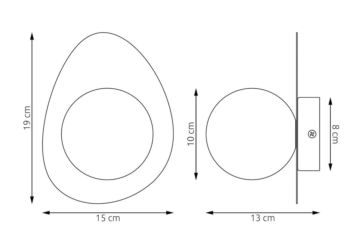 Ovo kinkiet 1xG9 w kolorze białym, o wymiarach 19 cm wysokości i 15 cm szerokości, z okrągłą oprawą o średnicy 10 cm. Ujęcie boczne ukazuje jego minimalistyczny design oraz montaż na ścianie.