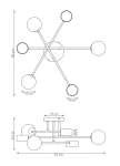 Holon lampa sufitowa biała, z sześcioma źródłami światła G9/GX53. Kształt geometryczny, z okrągłymi kloszami o średnicy 10 cm, umieszczonymi na metalowych ramionach. Wymiary: 60 cm wysokości, 62 cm szerokości, 23 cm głębokości.
