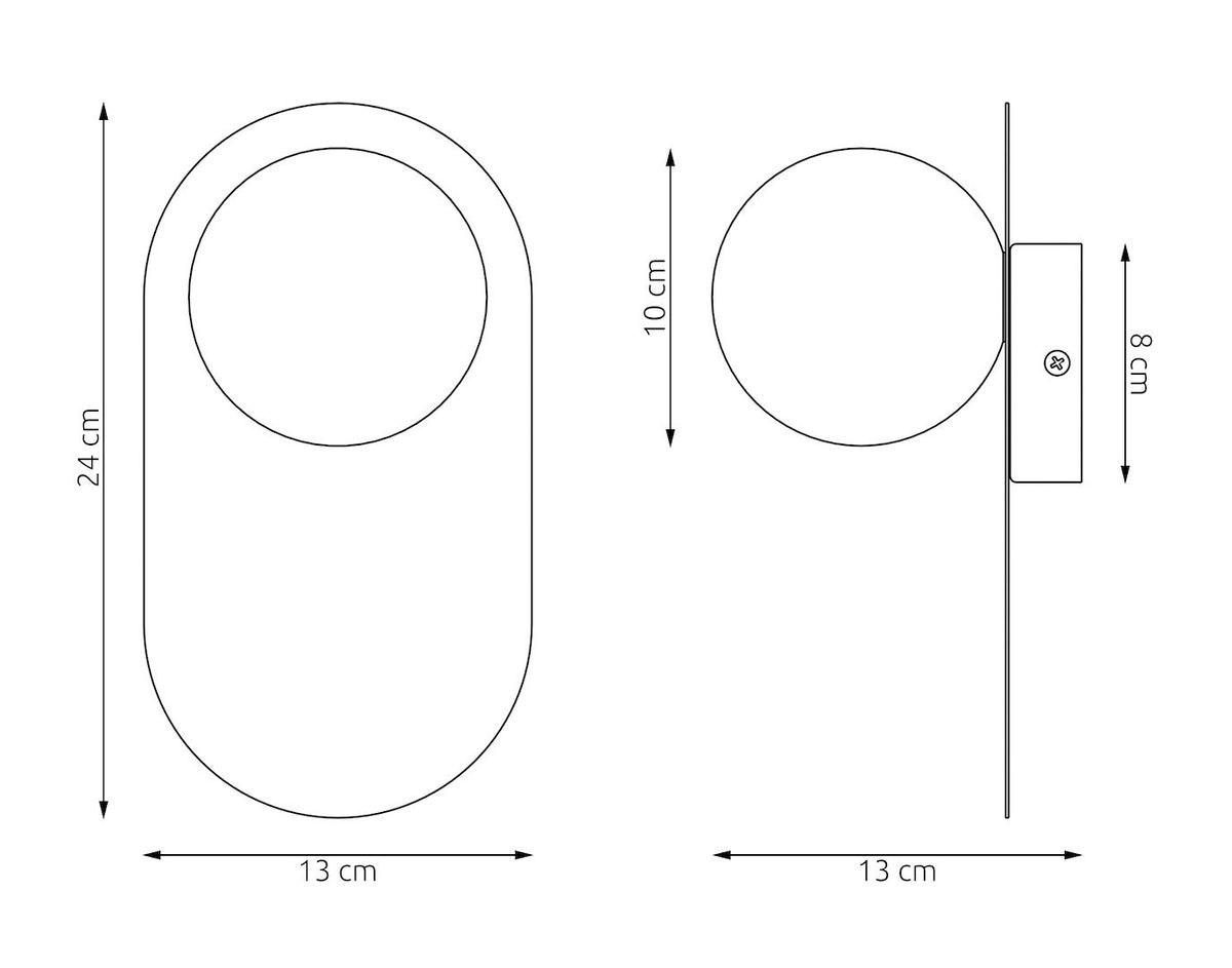 Kinkiet Viva 1xG9 w kolorze czarnym, o wymiarach 24 cm wysokości, 13 cm szerokości i 10 cm głębokości. Owalny kształt z okrągłym źródłem światła, zamontowany na płaskiej podstawie. Prosty, nowoczesny design.