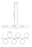 Lampa wisząca Drumz z 6 oprawami E14 w kolorze czarnym. Prosta konstrukcja z metalowym stelażem oraz okrągłymi kloszami. Wymiary: 100 cm szerokości, 46 cm wysokości, 15 cm szerokości stelaża. Regulowana wysokość do 120 cm.