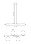 Lampa wisząca Drumz 4xE14 w brązowym kolorze, z prostokątną podstawą oraz czterema okrągłymi kloszami. Wymiary: długość 80 cm, wysokość 46 cm, szerokość 15 cm. Regulowana wysokość do 120 cm, idealna do nowoczesnych wnętrz.