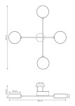 Lampa sufitowa Maga z czterema oprawami E14, wykonana z rattanu. Okrągłe klosze w kolorze białym zawieszone na metalowych ramionach. Wymiary: 96 cm szerokości, 22 cm wysokości, idealna do nowoczesnych wnętrz.