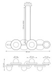 Lampa wisząca Model 1487/6, czarna i biała, z sześcioma okrągłymi kloszami. Wymiary: długość 85 cm, wysokość 23 cm, maksymalna długość zawieszenia 120 cm. Klosze umieszczone na poziomych platformach, z metalowym stelażem.