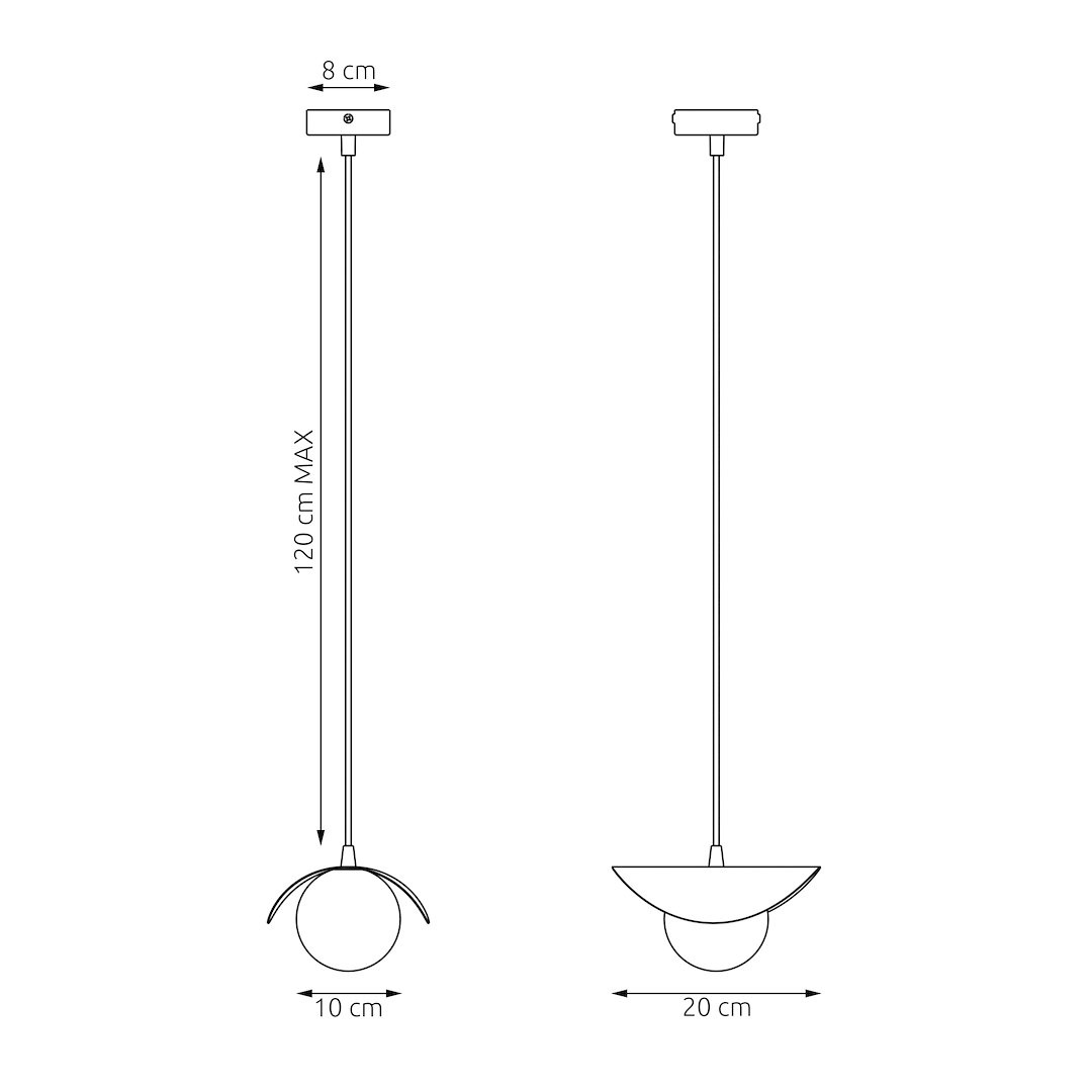 Lampa wisząca Ritual 1xG9 w kolorze czarnym, z metalowym stelażem i okrągłym kloszem. Wymiary: wysokość max 120 cm, szerokość klosza 20 cm, średnica podstawy 8 cm. Stylowy design idealny do nowoczesnych wnętrz.