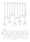 Lampa wisząca Ritual, biała, z dziewięcioma oprawkami G9. Wymiary: długość 92 cm, wysokość maksymalna 120 cm, średnica kloszy 10 cm. Prosty, nowoczesny design z metalowymi elementami, idealna do różnych aranżacji wnętrz.