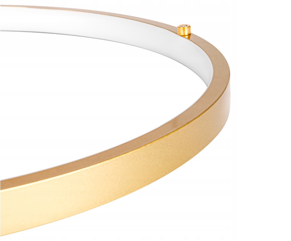 Lampa wisząca LED Hodo w złotym kolorze, o okrągłym kształcie. Widoczny detal w postaci przycisku na górnej krawędzi. Wymiary do wyboru: 20/40/60 cm, moc 77W. Idealna do nowoczesnych wnętrz.