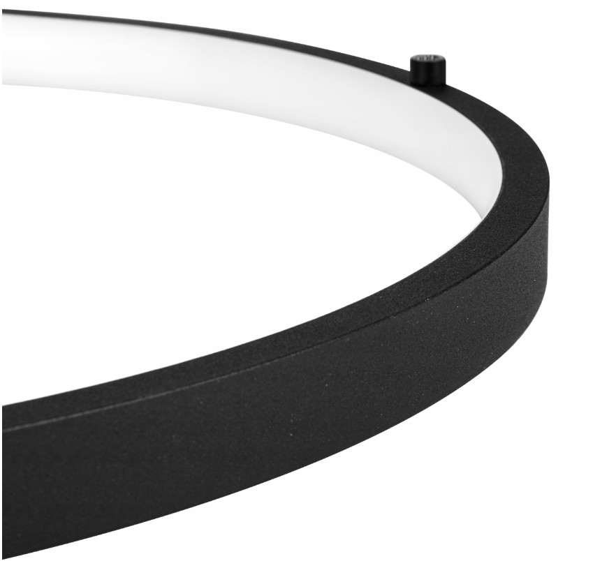 Lampa wisząca LED Hodo o średnicy 40/60/80 cm w kolorze czarnym. Okrągła konstrukcja z matowego tworzywa, z białym, rozproszonym źródłem światła. Widoczny przycisk na krawędzi. Idealna do nowoczesnych wnętrz.