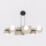 Lampa wisząca Elementi 6xG9 w kolorze czarnym mokka, z sześcioma okrągłymi, białymi kloszami o falistym kształcie, zawieszona na cienkich linkach. Ujęcie z góry, na białym tle, ukazujące elegancki design i rozkład świateł.