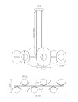 Lampa wisząca Elementi 6xG9 w kolorze czarnym i szarym, o wymiarach 87 cm szerokości i 23 cm wysokości. Posiada sześć okrągłych kloszy, zawieszonych na prostokątnej podstawie. Długość zawieszenia do 120 cm.