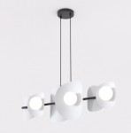Lampa wisząca Elementi 6xG9 w kolorze czarnym i szarym, z trzema okrągłymi kloszami w kształcie fal, zawieszona na dwóch czarnych linkach. Klosze mają białe wykończenie, a lampa jest zamontowana na okrągłej podsufitce.