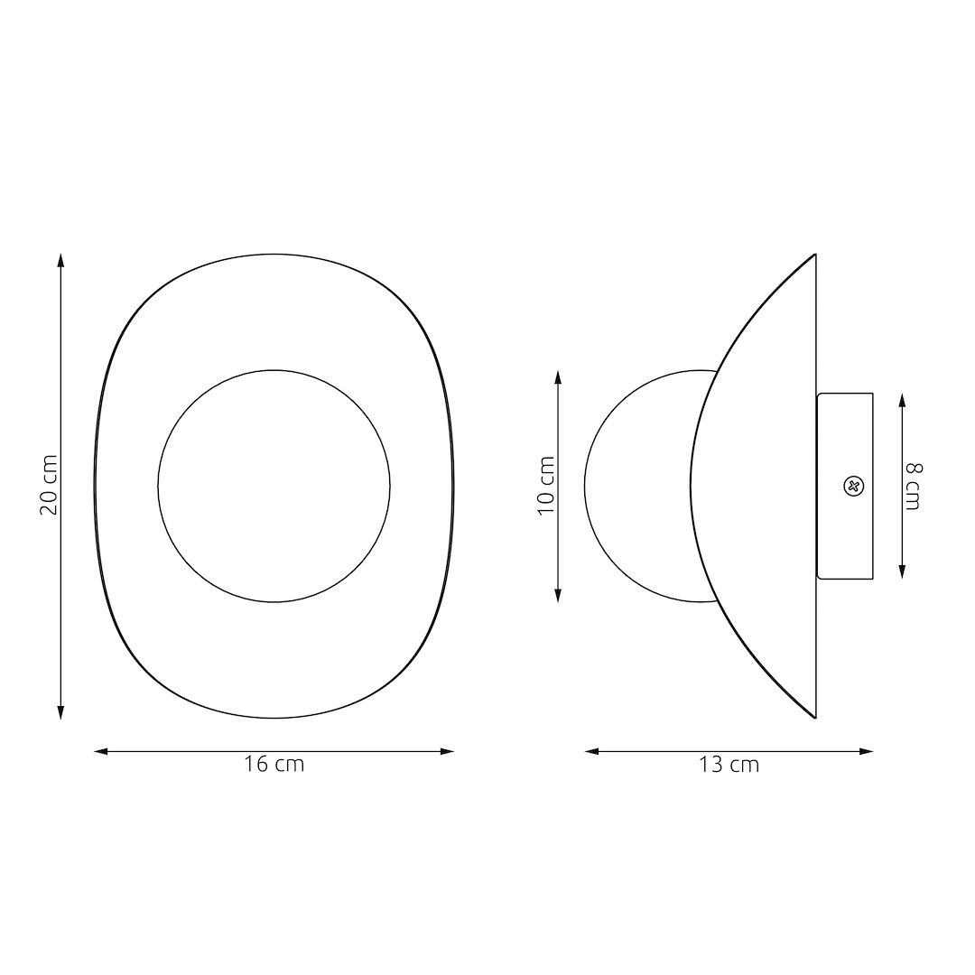 Kinkiet Fiero M w kolorze szarym, wykonany z metalu, o wymiarach 20 cm wysokości i 16 cm szerokości. Posiada okrągły klosz i montaż na ścianie. Widok z boku i z przodu, ukazujący kształt i detale konstrukcji.