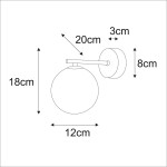 Czarny kinkiet Filo 1xG9, o wymiarach 20 cm długości, 18 cm wysokości i 12 cm średnicy klosza. Metalowa konstrukcja z okrągłym kloszem, montowana na ścianie. Wysokość mocowania 8 cm, głębokość 3 cm. Prosty, nowoczesny design.
