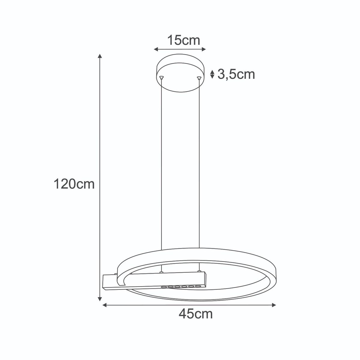 Lampa wisząca Metis 1xLED 24W w kolorze czarnym i złotym. Okrągła, z metalowym wykończeniem. Wymiary: średnica 45 cm, wysokość 120 cm, szerokość podstawy 15 cm, grubość 3,5 cm. Zawieszenie na cienkim przewodzie. Idealna do nowoczesnych wnętrz.