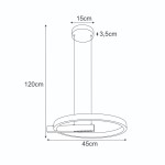 Lampa wisząca Metis 1xLED 24W w kolorze czarnym i złotym. Okrągła, z metalowym wykończeniem. Wymiary: średnica 45 cm, wysokość 120 cm, szerokość podstawy 15 cm, grubość 3,5 cm. Zawieszenie na cienkim przewodzie. Idealna do nowoczesnych wnętrz.