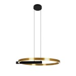Lampa wisząca Metis 1xLED 36W w kolorze czarnym i złotym. Okrągła konstrukcja z metalowym wykończeniem, zawieszona na dwóch cienkich linkach. Prosta forma, idealna do nowoczesnych wnętrz, z zamontowanym źródłem LED.