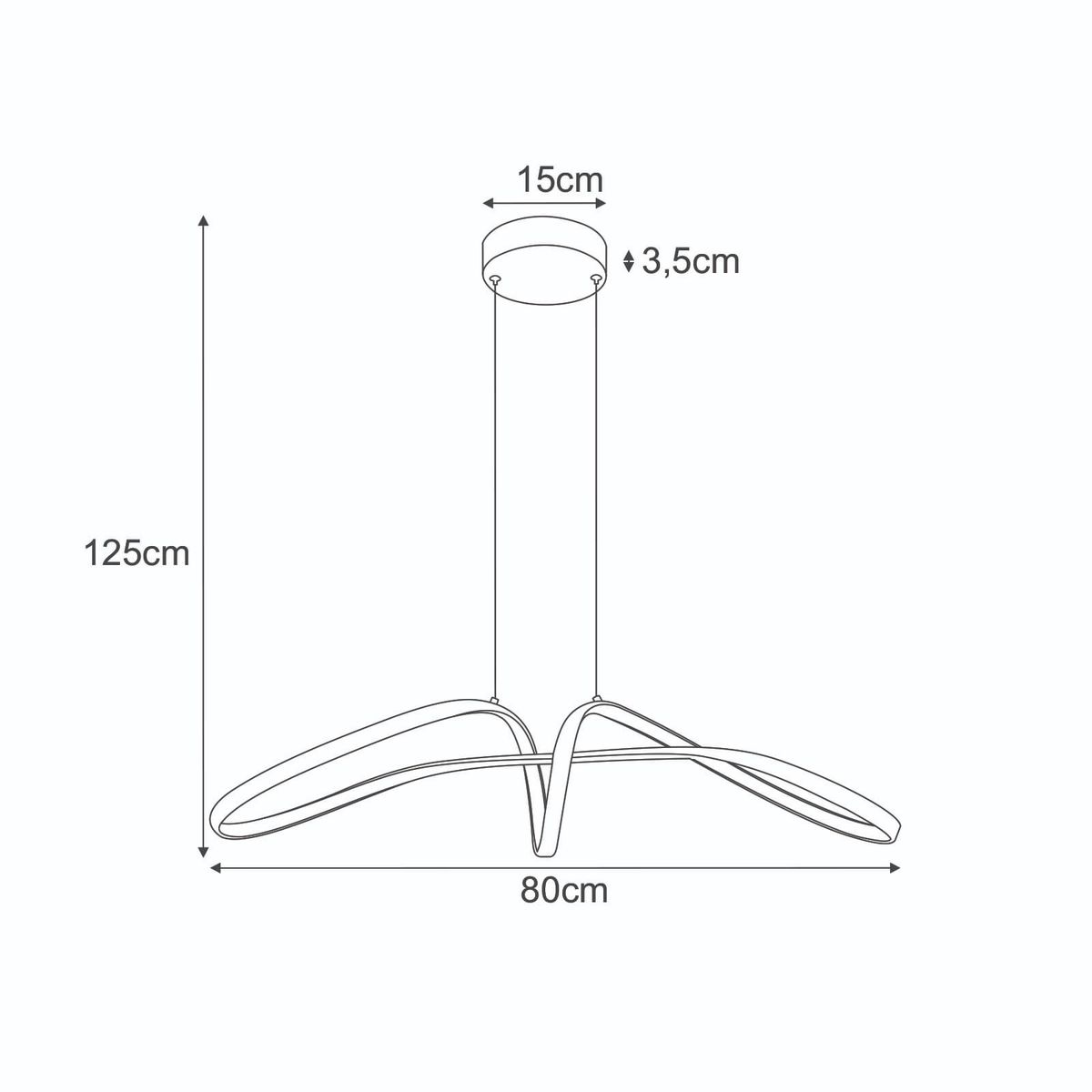 Czarna lampa wisząca Snow z jednym źródłem LED 40W CCT, o wymiarach 80 cm szerokości i 125 cm długości. Posiada minimalistyczny design z trzema zakrzywionymi ramionami. Montaż sufitowy, z okrągłym uchwytem o średnicy 15 cm.