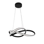Lampa wisząca Fondi 1xLED 40W CCT w kolorze czarnym, z dwoma okrągłymi elementami. Górna część matowa, dolna z przezroczystym wykończeniem. Zawieszona na cienkich linkach, w kształcie złożonej pętli, na białym tle. Idealna do nowoczesnych wnętrz.