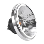 Żarówka LED AR111 z gniazdem GU10, moc 10,5W, barwa światła 4000K. Srebrny odbłyśnik z teksturowaną powierzchnią, czarna podstawa, widok z boku, podkreślający detale konstrukcji. Idealna do oświetlenia punktowego.