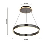 Lampa wisząca Marling 1xLED 50W w kolorze czarnym z chromowanymi detalami. Okrągły kształt z średnicą 600 mm i wysokości 1500 mm. Wisi na cienkich linkach, z okrągłym mocowaniem sufitowym o średnicy 300 mm. Idealna do nowoczesnych wnętrz.
