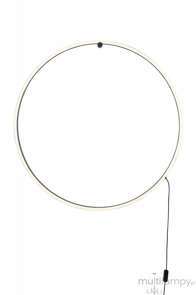 Kinkiet Scopello 1xLED/18W CCT w kształcie okręgu z czarnym przewodem. Obudowa w kolorze czarnym, z białym podświetleniem. Lampa wisząca z minimalistycznym designem, zawieszona na prostym czarnym uchwycie.