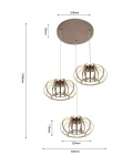 Lampa wisząca Salo z trzema kloszami LED 45W w piaskowym i czarnym kolorze. Umożliwia regulację wysokości. Montaż na suficie, z okrągłą podsufitką o średnicy 350 mm. Wymiary całkowite: 1500 mm wysokości, 540 mm szerokości.