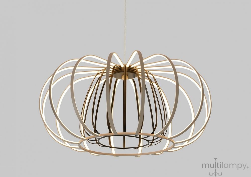 Lampa wisząca Salo w kolorze piaskowym i czarnym, z jedną żarówką LED 55W. Posiada nowoczesny, ażurowy kształt z wyraźnie widocznymi, zakrzywionymi elementami. Zawieszona na cienkim kablu, idealna do nowoczesnych wnętrz.