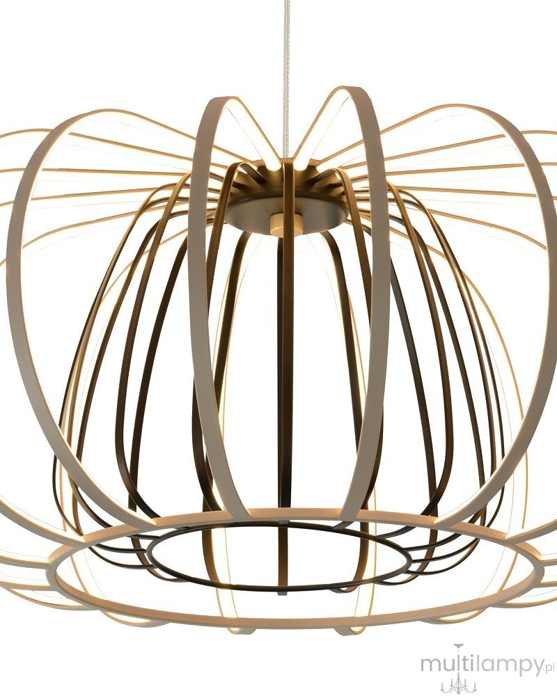 Lampa wisząca Salo 1xLED 55W w kolorze piaskowym i czarnym, o nowoczesnym, zaokrąglonym kształcie. Wykonana z metalowych pasków tworzących ażurową konstrukcję, zamontowana na białym przewodzie. Idealna do nowoczesnych wnętrz.