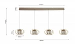 Lampa wisząca Salo 4xLED 55W w kolorze piaskowym i czarnym. Konstrukcja z czterema kloszami w formie metalowych obręczy, zawieszona na prostokątnej podstawie. Wymiary: długość 1300 mm, wysokość 1500 mm, klosze o średnicy 220 mm.