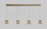 Lampa wisząca Salo 4xLED 55W w kolorze piaskowym i czarnym, z metalowym stelażem i czterema okrągłymi kloszami w kształcie pierścieni. Ujęcie frontalne, z zawieszeniem na cienkich linkach, na jednolitym szarym tle.