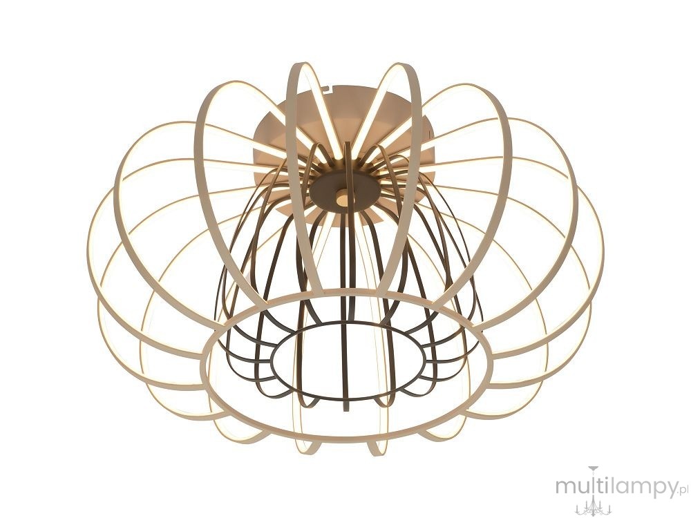 Lampa sufitowa Salo 1xLED 55W, w kolorze piaskowym z czarnymi elementami. Okrągła konstrukcja z metalowych prętów w kształcie klosza, z widocznym źródłem światła w środku, montowana na suficie. Wymiary: średnica klosza około 45 cm.