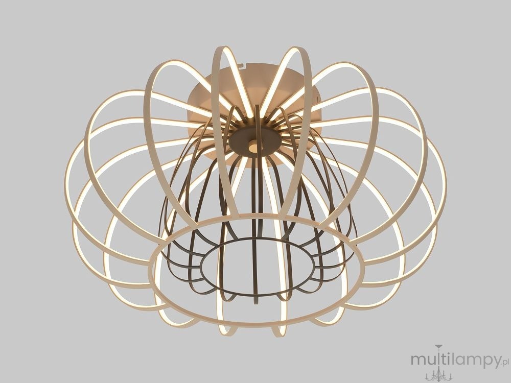 Lampa sufitowa Salo 1xLED 55W w kolorze piaskowym i czarnym, o nowoczesnym, ażurowym kształcie, montowana na suficie. Widoczne metalowe elementy i oprawa LED w formie delikatnych, okrągłych linii.