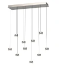 Lampa wisząca Quiberon z 10 kulistymi źródłami LED o mocy 55W, w kolorze niklu. Produkt zawieszony na cienkich linkach, z prostokątnym, metalowym stelażem. Nowoczesny design, idealny do wnętrz.