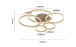Lampa sufitowa Ravello z pięcioma pierścieniami LED w kolorze piaskowym. Średnice pierścieni: 500 mm, 400 mm i dwa po 300 mm. Wysokość 212 mm, szerokość 1045 mm. Nowoczesny design, idealna do różnych wnętrz.