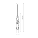 Lagos lampa wisząca LED 8W 4000K w kolorze złotym, z cylindrycznym kloszem o średnicy 60 mm i długości 280 mm, zawieszona na regulowanym przewodzie (400-1000 mm). Klosz zdobiony geometrycznym wzorem.