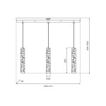 Lagos lampa wisząca LED 24W 4000K w kolorze złotym, składająca się z trzech cylindrycznych kloszy o średnicy 60 mm, zawieszonych na regulowanych linkach. Wymiary: długość 600 mm, wysokość od 400 do 1000 mm. Wzór kloszy w geometryczne linie.