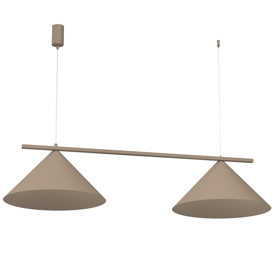 Lampa wisząca Capital w kolorze taupe, z dwiema stożkowymi abażurami zawieszonymi na poziomej belce. Produkt montowany na suficie, z białym przewodem. Idealny do nowoczesnych wnętrz.