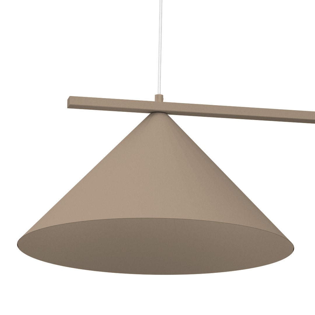 Lampa wisząca Capital w kolorze taupe z dwoma gniazdami GX53. Posiada stożkowy klosz, zawieszony na cienkim, przezroczystym przewodzie, z poziomą belką u góry. Kształt klosza zapewnia nowoczesny wygląd.