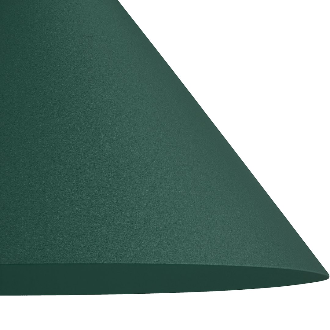 Kinkiet Capital w butelkowej zieleni, wykonany z matowego materiału. Widok z góry na stożkowy klosz, podkreślający minimalistyczny design. Klosz ma gładką teksturę bez widocznych zdobień.