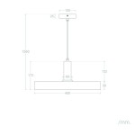 Lampa wisząca Dario w kolorze białym i złotym, z oprawką na żarówkę E27. Prosta, prostokątna forma z wymiarami 400 mm długości i 50 mm wysokości, zawieszona na cienkim przewodzie. Wysokość całkowita wynosi 1560 mm.