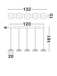 Lampa wisząca Guanay 5xLED 24W w kolorze czarnym i złotym. Konstrukcja z pięcioma okrągłymi źródłami światła, zawieszona na cienkich linkach. Wymiary: długość 132 cm, szerokość 20 cm, wysokość 161 cm. Idealna do nowoczesnych wnętrz.