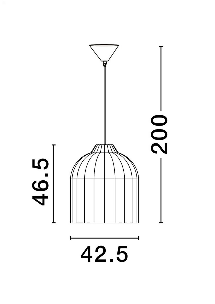 Lampa wisząca Guardia w kolorze czarnym, o kształcie stożkowatym z wypukłą podstawą. Wymiary: wysokość 46,5 cm, średnica 42,5 cm. Wykończenie z materiału przypominającego hiacynt wodny. Zawieszona na cienkim przewodzie.