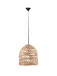 Lampa wisząca Guardia z czarnym mocowaniem, wykonana z hiacyntu wodnego w naturalnym kolorze. Okrągła, pleciona konstrukcja, zwisająca na długim przewodzie. Idealna do nowoczesnych aranżacji wnętrz.