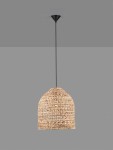 Lampa wisząca Guardia z kloszem z hiacyntu wodnego w kształcie stożka, w kolorze naturalnym. Zawieszona na czarnym przewodzie, z metalowym mocowaniem sufitowym. Idealna do nowoczesnych wnętrz.