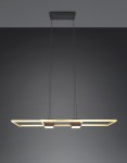 Lampa wisząca Albany LED/37W w kolorze czarnym i złotym, o prostokątnym kształcie, zawieszona na cienkich linkach. W zestawie pilot do zdalnego sterowania. Tło w odcieniach szarości.