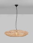 Lampa wisząca Guardia z czarnym stelażem, z kloszem wykonanym z plecionki hiacyntu wodnego. Owalny kształt, zawieszona na czarnym łańcuchu, idealna do nowoczesnych wnętrz.