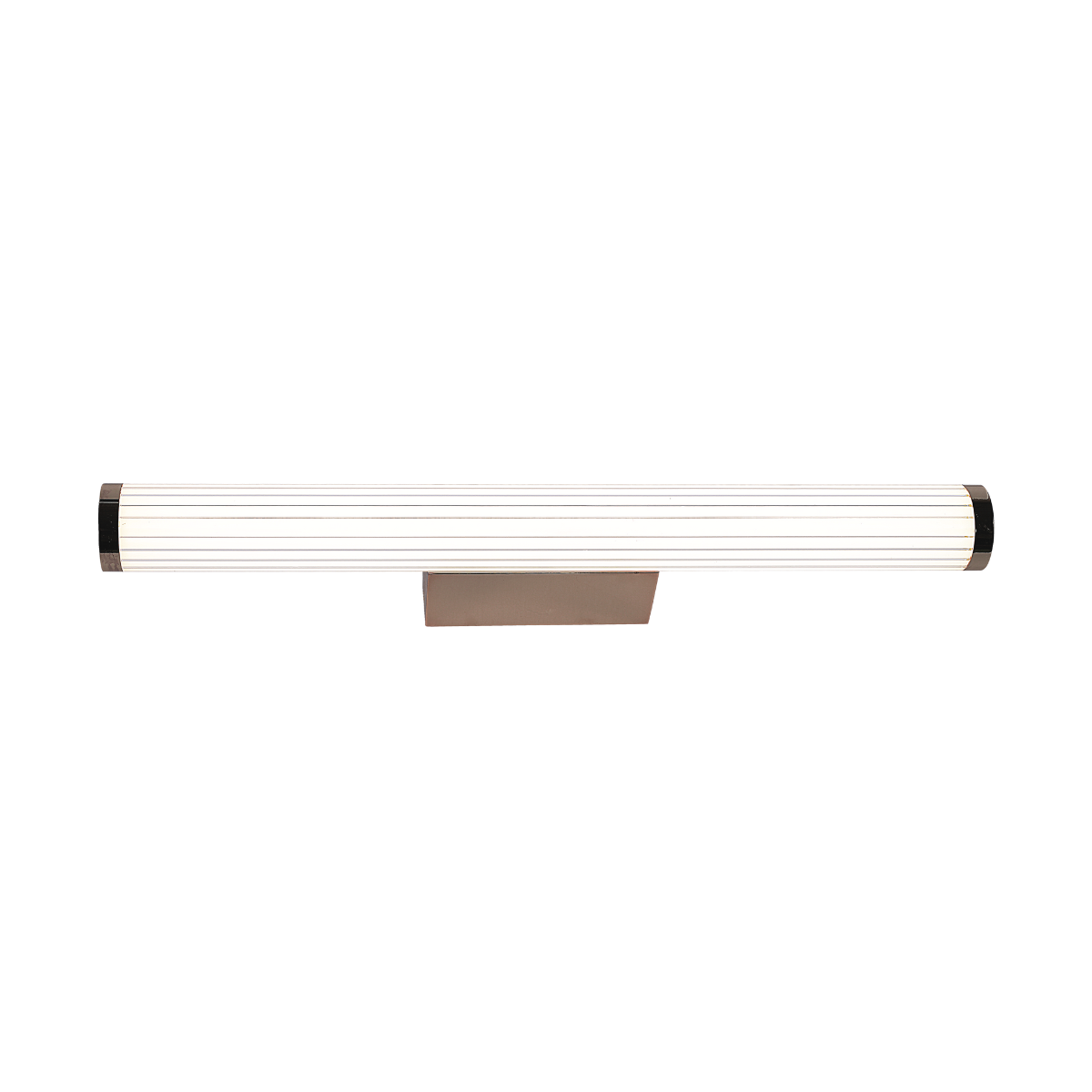 Kinkiet LED Vena 60 w kolorze kawowym, o mocy 12W, z białą, prążkowaną oprawą. Ujęcie frontalne, zamontowany na ścianie. Ochrona IP44, idealny do użytku w łazienkach, z nowoczesnym designem.