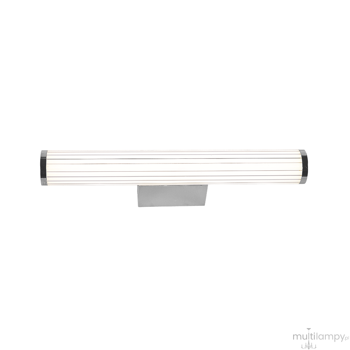 Kinkiet LED Vena 45, 8W, w chromowanej obudowie. Owalny, matowy klosz z delikatnymi liniami, montowany na ścianie. Wysoka klasa ochrony IP44, idealny do łazienek. Z przodu widoczne złącze do montażu.