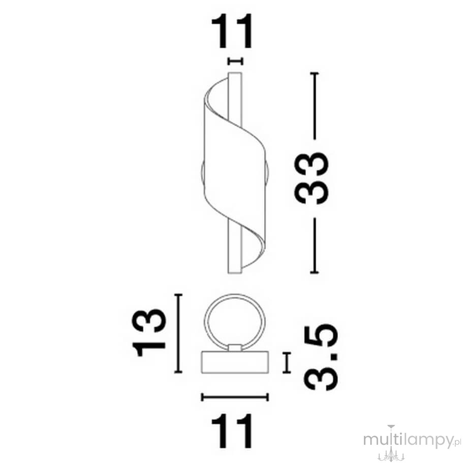 Huaral kinkiet 1xLED 9W w kolorze złotym, o kształcie spiralnym. Wymiary: wysokość 33 cm, szerokość 11 cm, głębokość 3,5 cm. Element montażowy z okrągłą podstawą. Prosty, nowoczesny design, idealny do oświetlenia wnętrz.